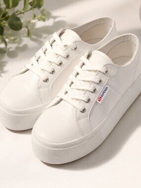 Superga 2790 White Leather Platform Sneakers EU 39.5 / US 8.5 – Like New